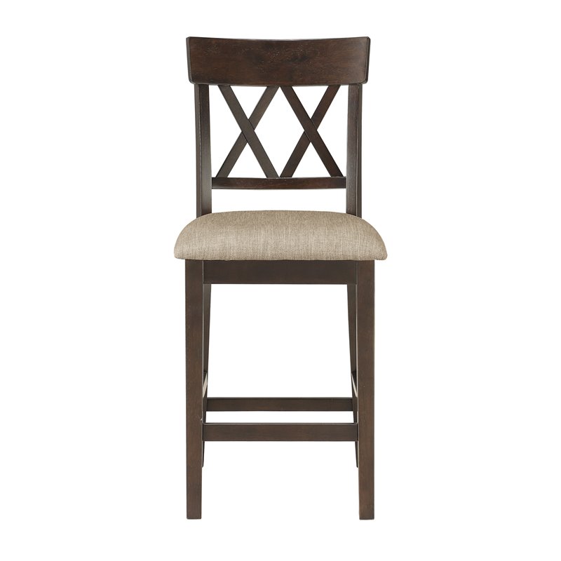 Pemberly Row 5 Piece Counter Height Dining Set in Brown with Crossback Chairs