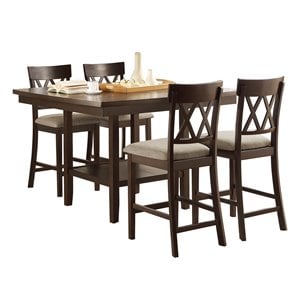 Pemberly Row 5 Piece Counter Height Dining Set in Brown with Crossback Chairs