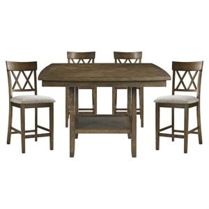 Pemberly Row 5 Piece Counter Height Dining Set in Oak with Crossback Chairs