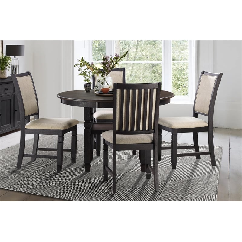 Pemberly Row 5-Pc Fabric Dining Set with 1 Table & 4 Side Chairs in Beige/Black