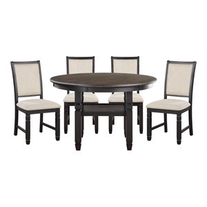 Pemberly Row 5-Pc Fabric Dining Set with 1 Table & 4 Side Chairs in Beige/Black