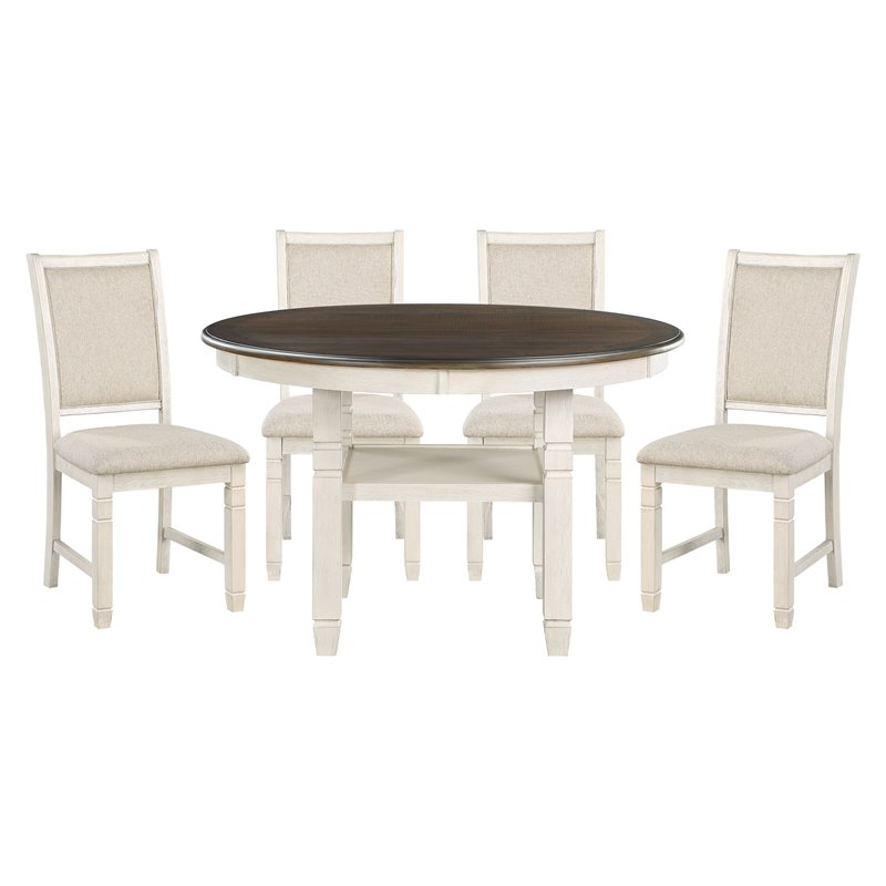 Pemberly Row Transitional Wood Dining Room Table in Brown/Antique White