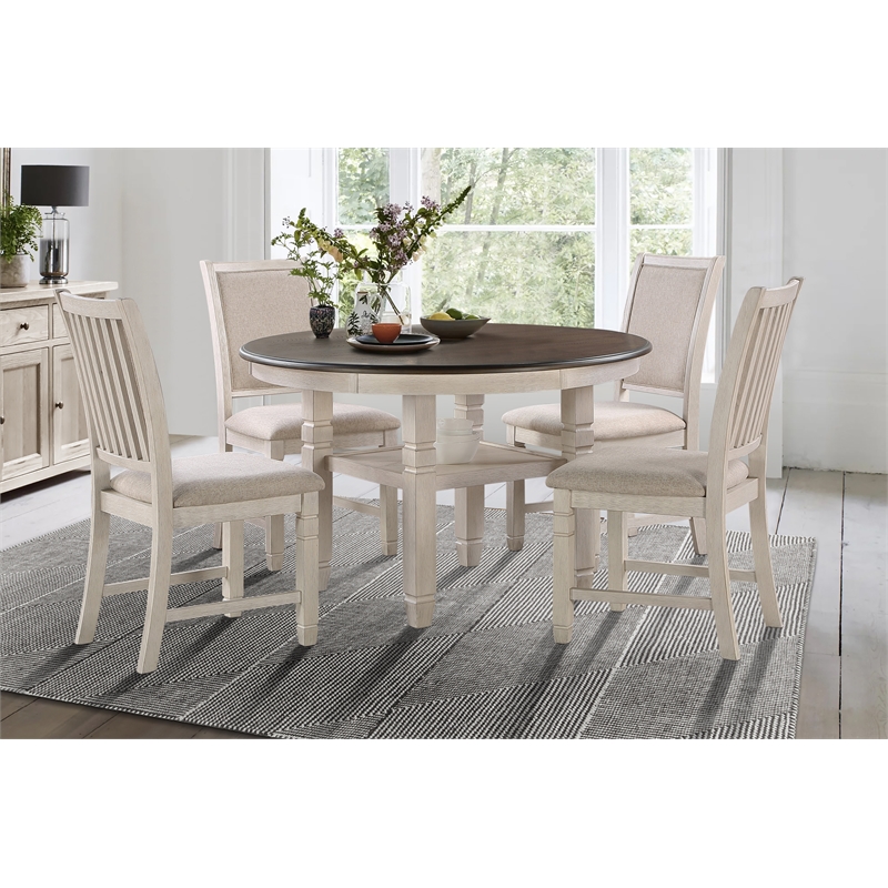 Pemberly Row 5-Piece Fabric Dining Set with 4 Side Chairs in Beige/Antique White