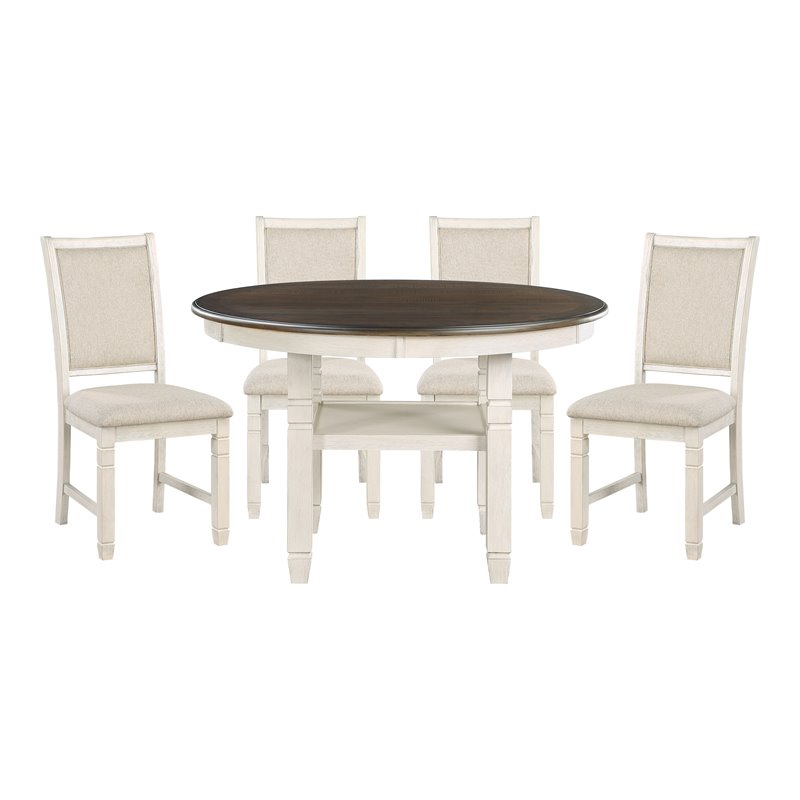 Pemberly Row 5-Piece Fabric Dining Set with 4 Side Chairs in Beige/Antique White