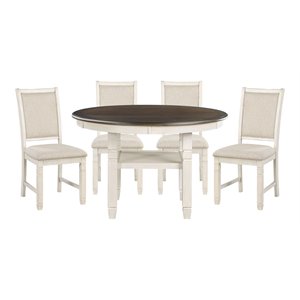 Pemberly Row 5-Piece Fabric Dining Set with 4 Side Chairs in Beige/Antique White