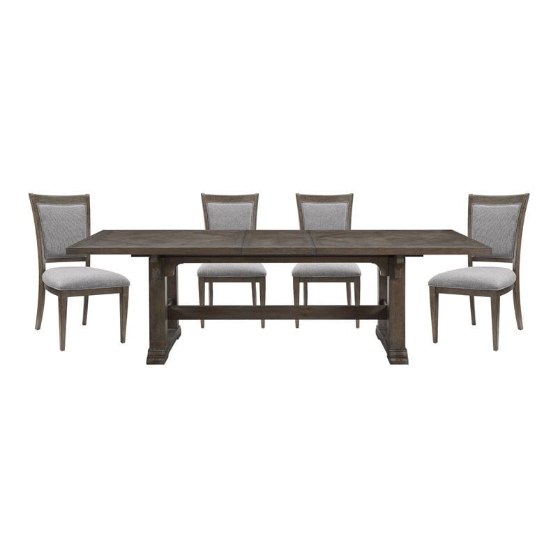 Pemberly Row 5-Pc Fabric Dining Set with 1 Table & 4 Side Chairs in Brown/Gray