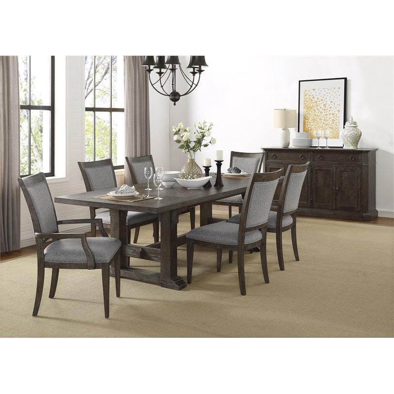 Pemberly Row 7-Pc Wood Dining Set with Arm & Side Chairs in Driftwood Brown/Gray