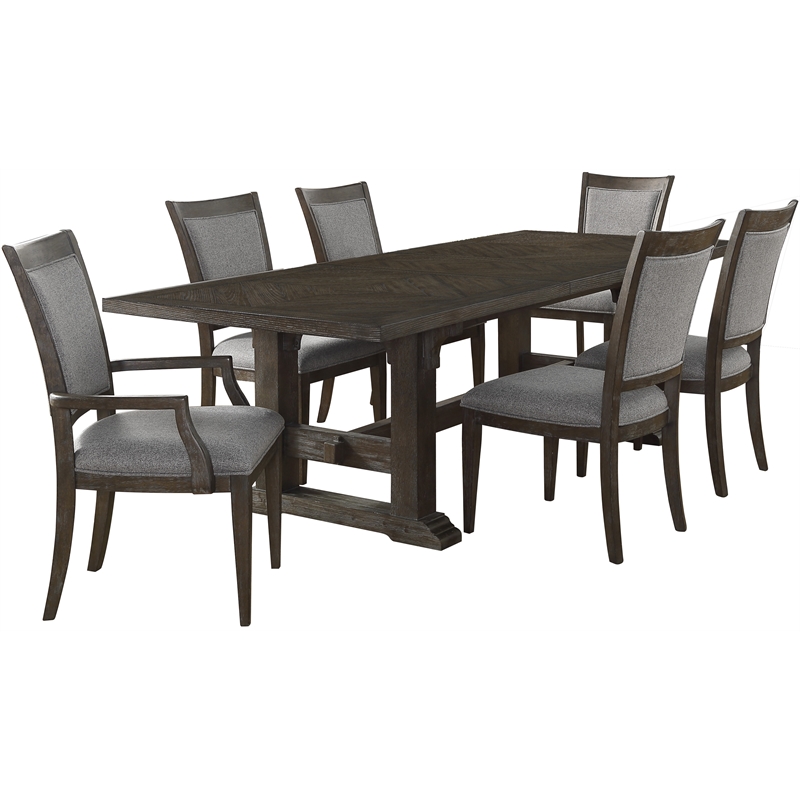 Pemberly Row 7-Pc Wood Dining Set with Arm & Side Chairs in Driftwood Brown/Gray