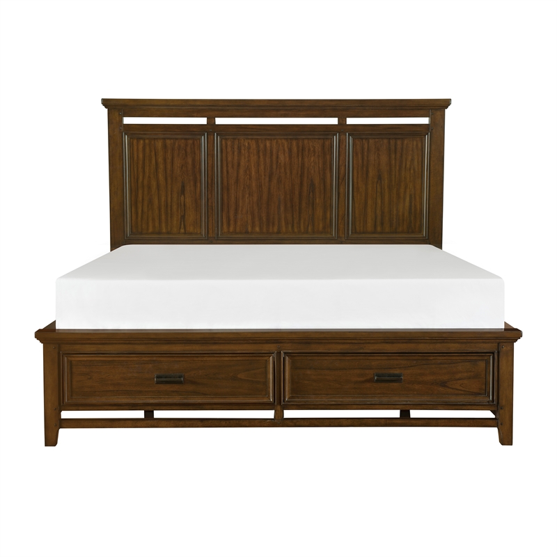 Pemberly Row Queen Platform Bed with Drawers in Brown Cherry