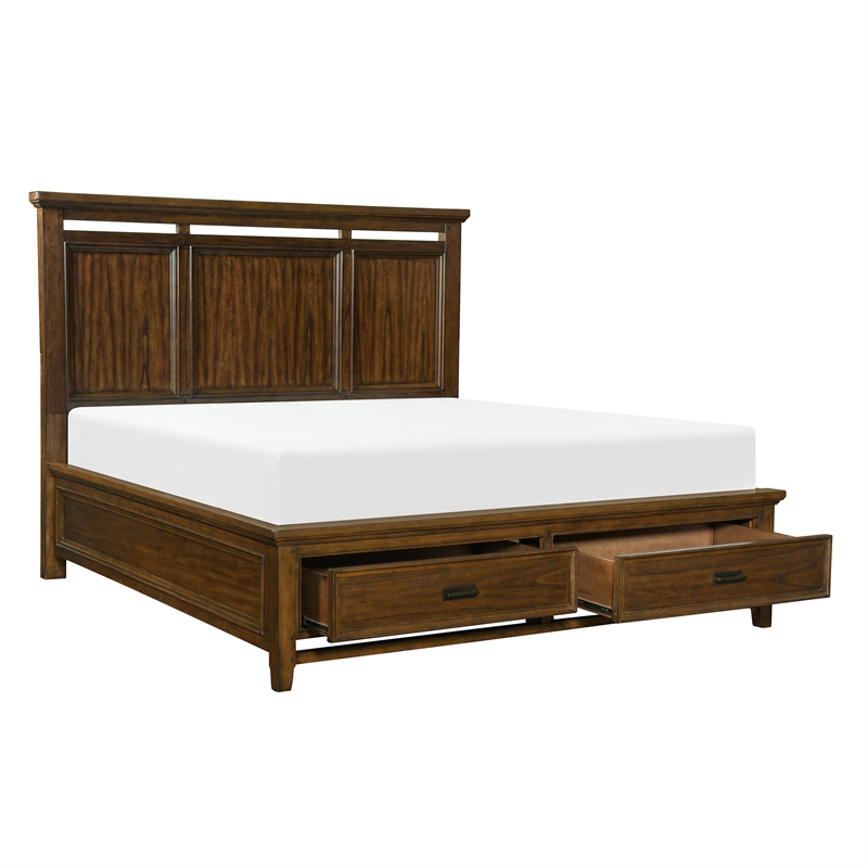 Pemberly Row Queen Platform Bed with Drawers in Brown Cherry