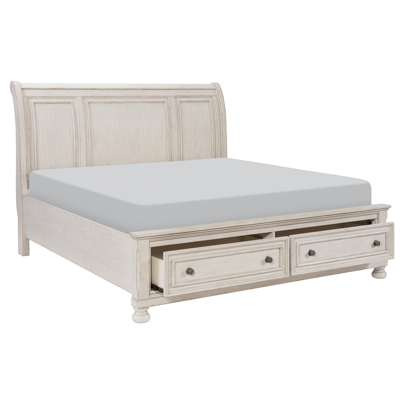 Pemberly Row Traditional Eastern King bed in Antique White Finish