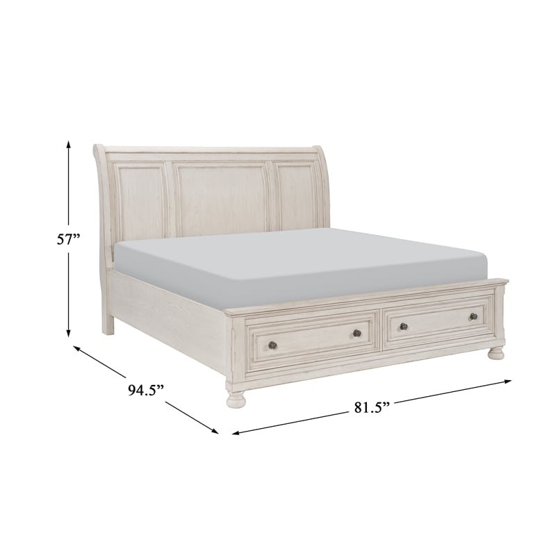 Pemberly Row Traditional Eastern King bed in Antique White Finish