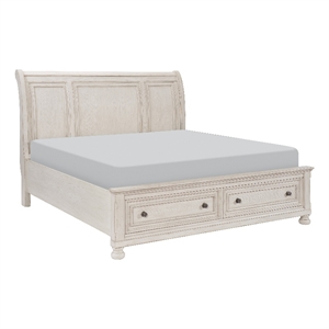 Pemberly Row Traditional Eastern King bed in Antique White Finish