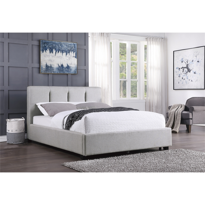 Pemberly Row Contemporary Fabric Upholstered Queen Platform Bed in Gray