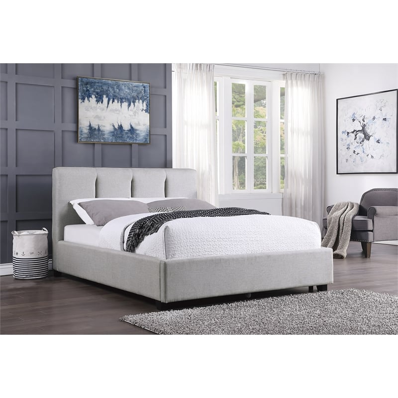 Pemberly Row Fabric Upholstered Eastern King Platform Bed in Gray