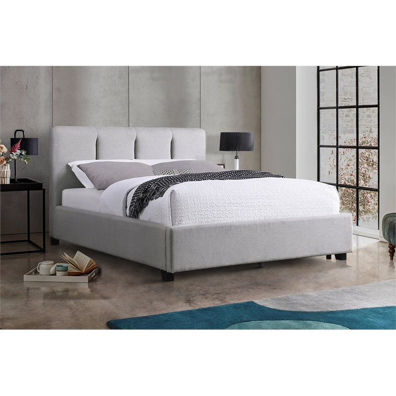 Pemberly Row Fabric Upholstered Eastern King Platform Bed in Gray