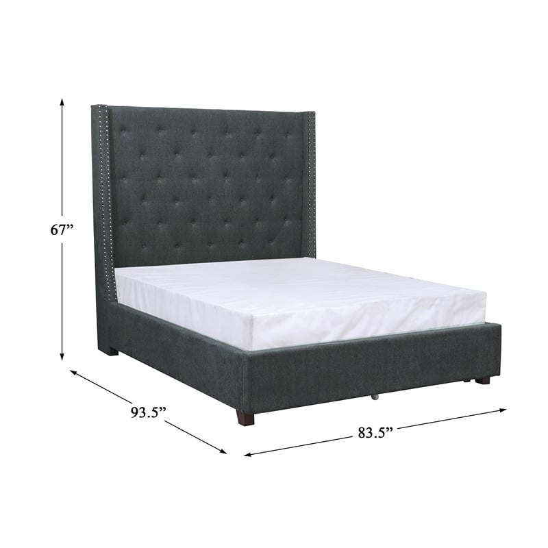 Pemberly Row Contemporary California King Bed in Gray Finish