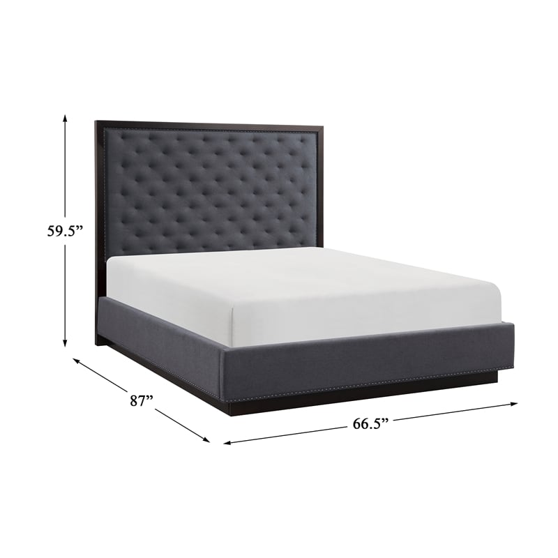 Pemberly Row Contemporary Asian Hardwood Queen Bed in Charcoal