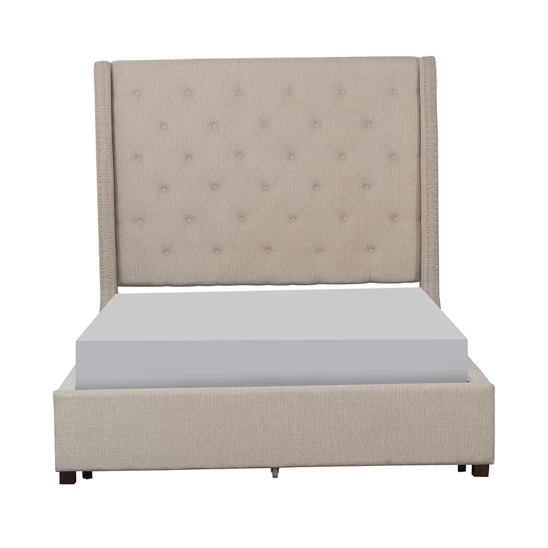 Pemberly Row Contemporary Asian Hardwood Full Bed in Beige Finish
