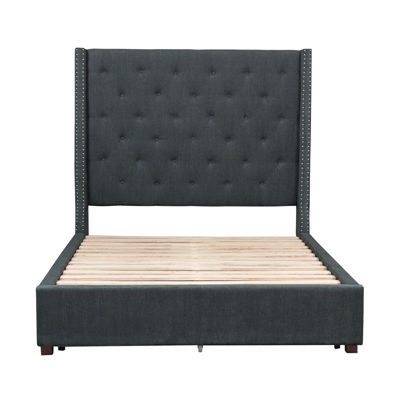 Pemberly Row Contemporary Asian Hardwood Full Bed in Gray Finish