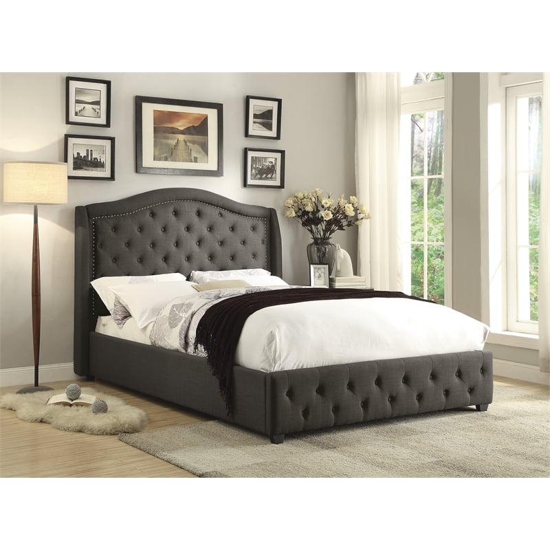 Pemberly Row Pine Wood California King Headboard in Charcoal