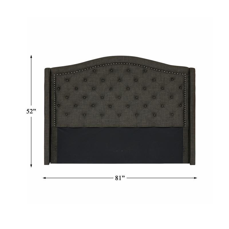 Pemberly Row Pine Wood California King Headboard in Charcoal