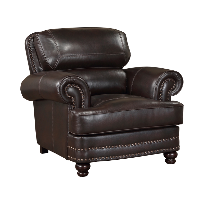 Pemberly Row Breathable Faux Leather Upholstered Chair in Brown