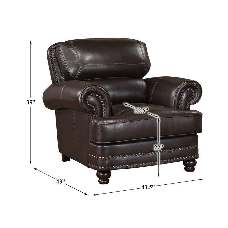 Pemberly Row Breathable Faux Leather Upholstered Chair in Brown