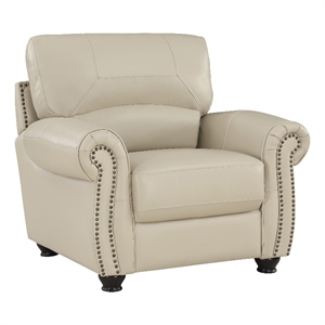 Pemberly Row 21.5&quot Traditional Plywood and Leather Chair in Cream