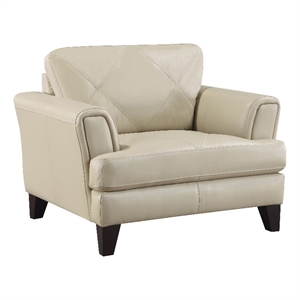 Pemberly Row Contemporary 19&quot Modern Plywood and Leather Chair in Cream