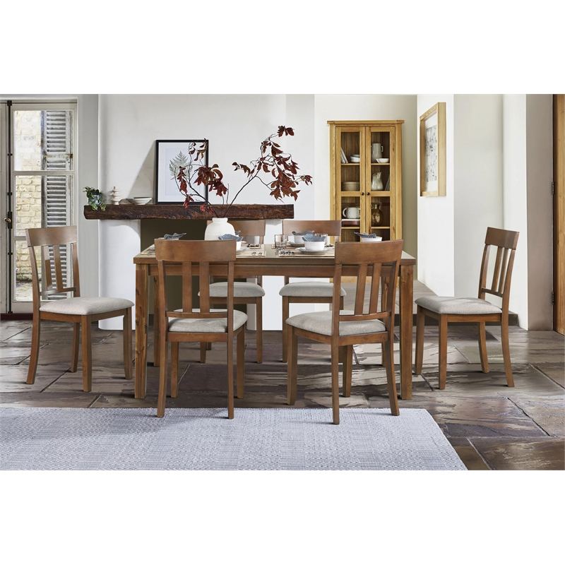 Pemberly Row 7-Piece Modern Wood and Fabric Veneer Dining Set in Cherry