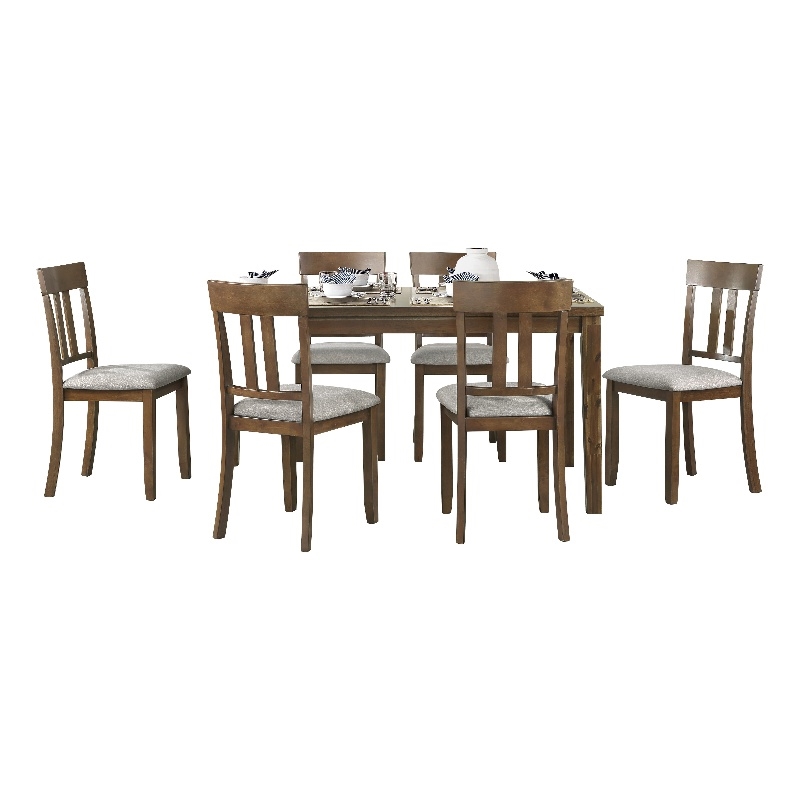 Pemberly Row 7-Piece Modern Wood and Fabric Veneer Dining Set in Cherry