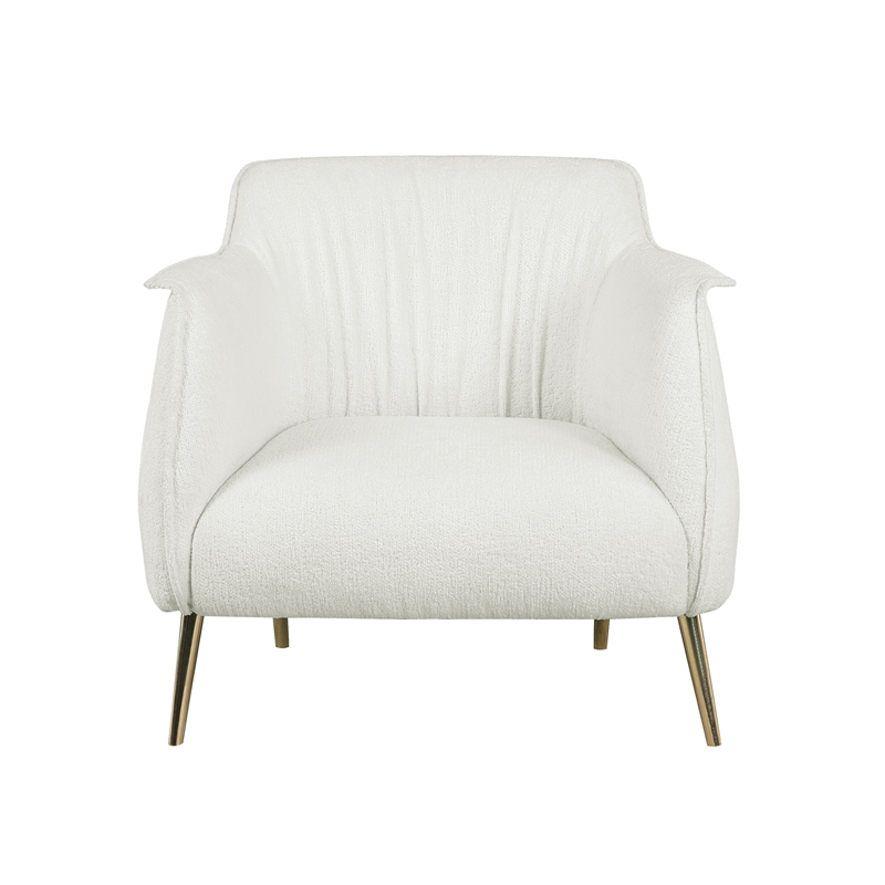Pemberly Row Boucle Upholstered Accent Chair with metal legs in White color