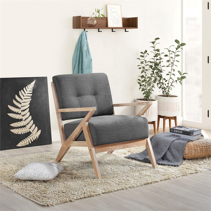 Pemberly Row Mid-Century Fabric Upholstered Accent Chair in Dark Gray