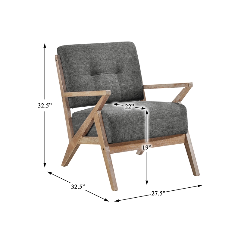 Pemberly Row Mid-Century Fabric Upholstered Accent Chair in Dark Gray