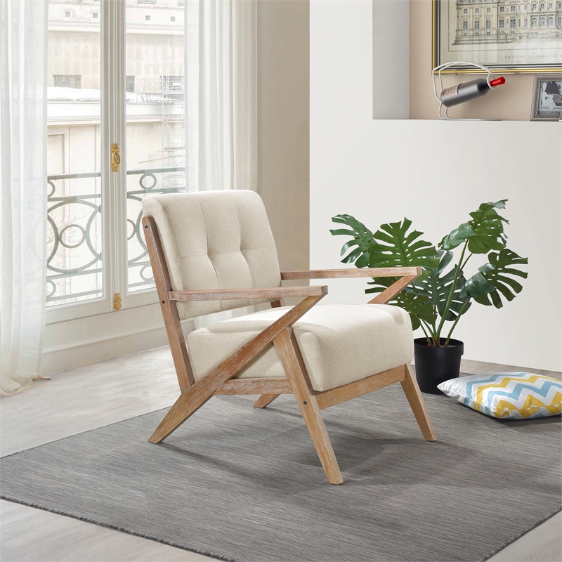 Pemberly Row Mid-Century Fabric Upholstered Accent Chair in Sand