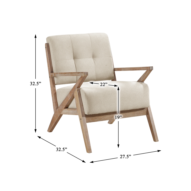 Pemberly Row Mid-Century Fabric Upholstered Accent Chair in Sand