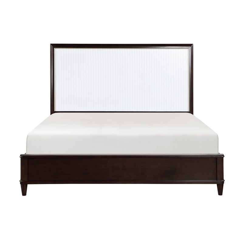 Pemberly Row Wood Queen Bed in 2-Tone with Gold Trim (White & Cherry)