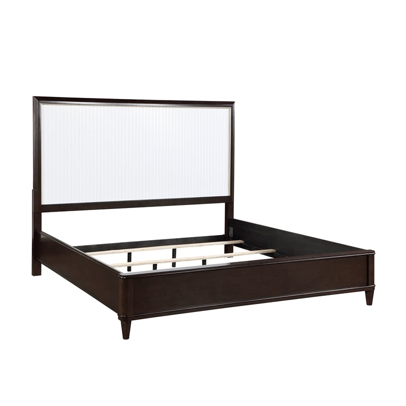 Pemberly Row Wood Queen Bed in 2-Tone with Gold Trim (White & Cherry)
