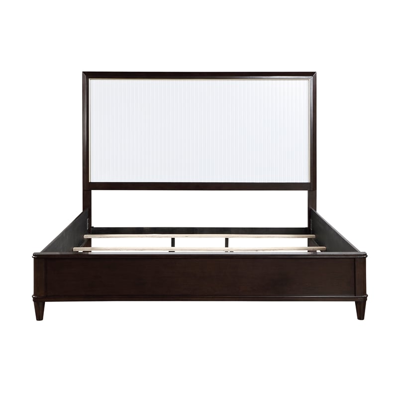 Pemberly Row Wood Queen Bed in 2-Tone with Gold Trim (White & Cherry)