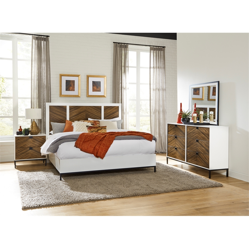 Pemberly Row Wood Eastern King Bed in 2-Tone Finish (White and Walnut)