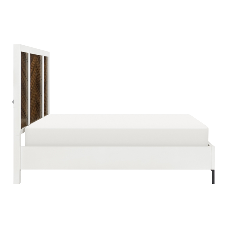 Pemberly Row Wood Eastern King Bed in 2-Tone Finish (White and Walnut)