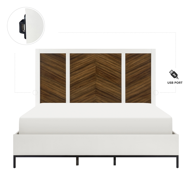 Pemberly Row Wood Eastern King Bed in 2-Tone Finish (White and Walnut)
