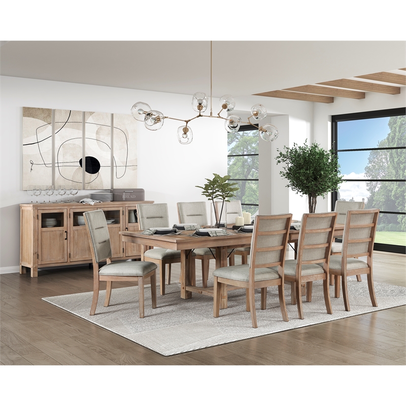 Pemberly Row 5-Piece Wood and Fabric Dining Set in Light Oak/ Beige