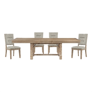 Pemberly Row 5-Piece Wood and Fabric Dining Set in Light Oak/ Beige