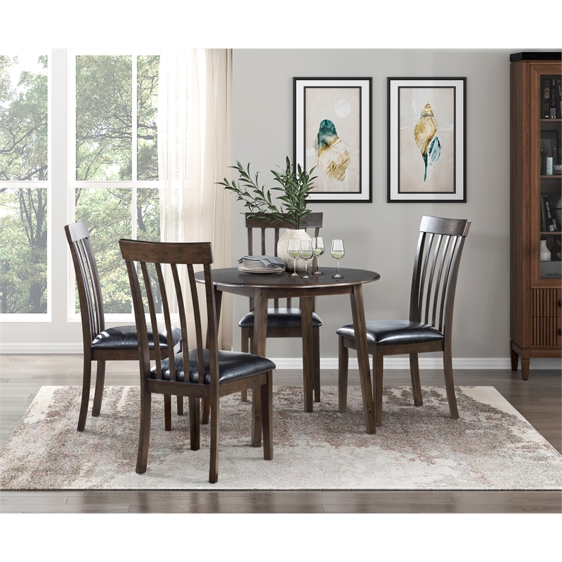 Pemberly Row 5-Piece Wood and Faux Leather Dining Set in Black