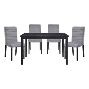 Pemberly Row 5-Piece Wood and Velvet Upholstery Dining Set in Gray