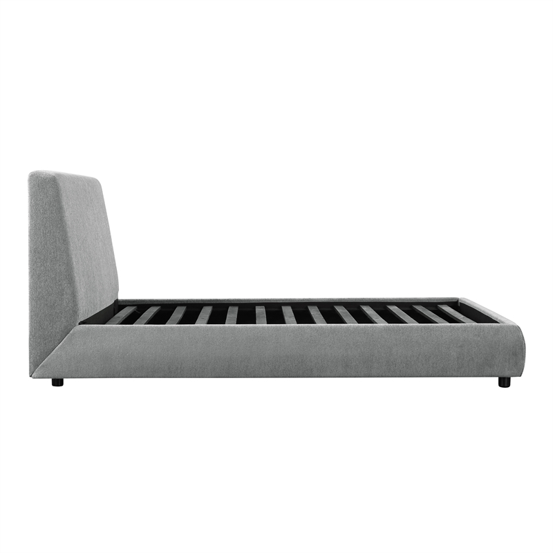 Pemberly Row Contemporary Chenille Upholstery Full Platform Bed in Gray