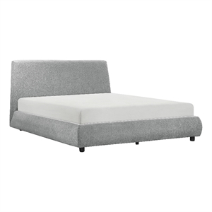 Pemberly Row Contemporary Chenille Upholstery Queen Platform Bed in Gray