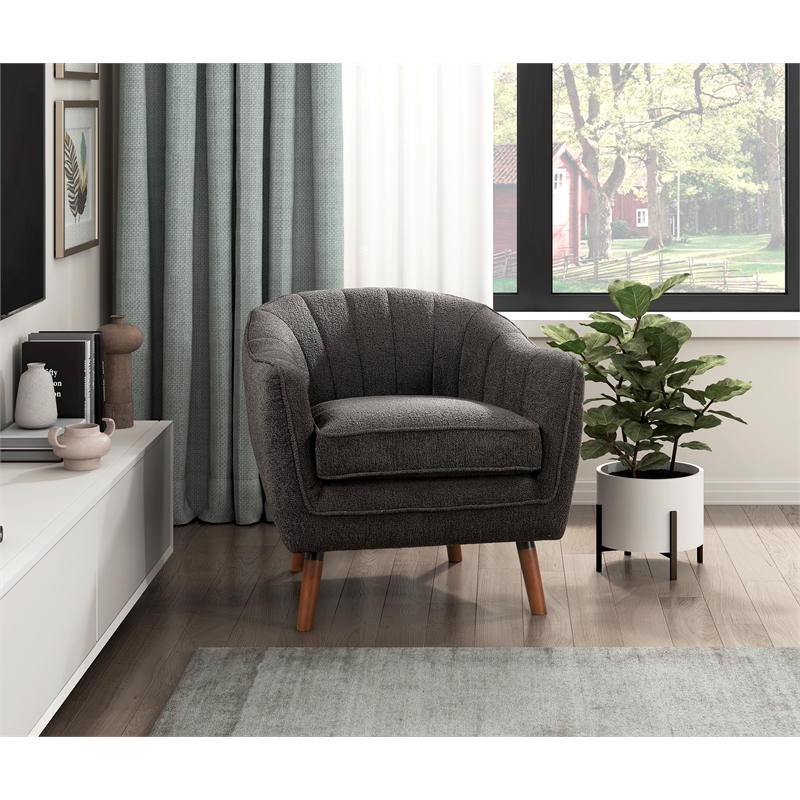 Pemberly Row Mid-Century Fabric Upholstered Accent Chair in Charcoal